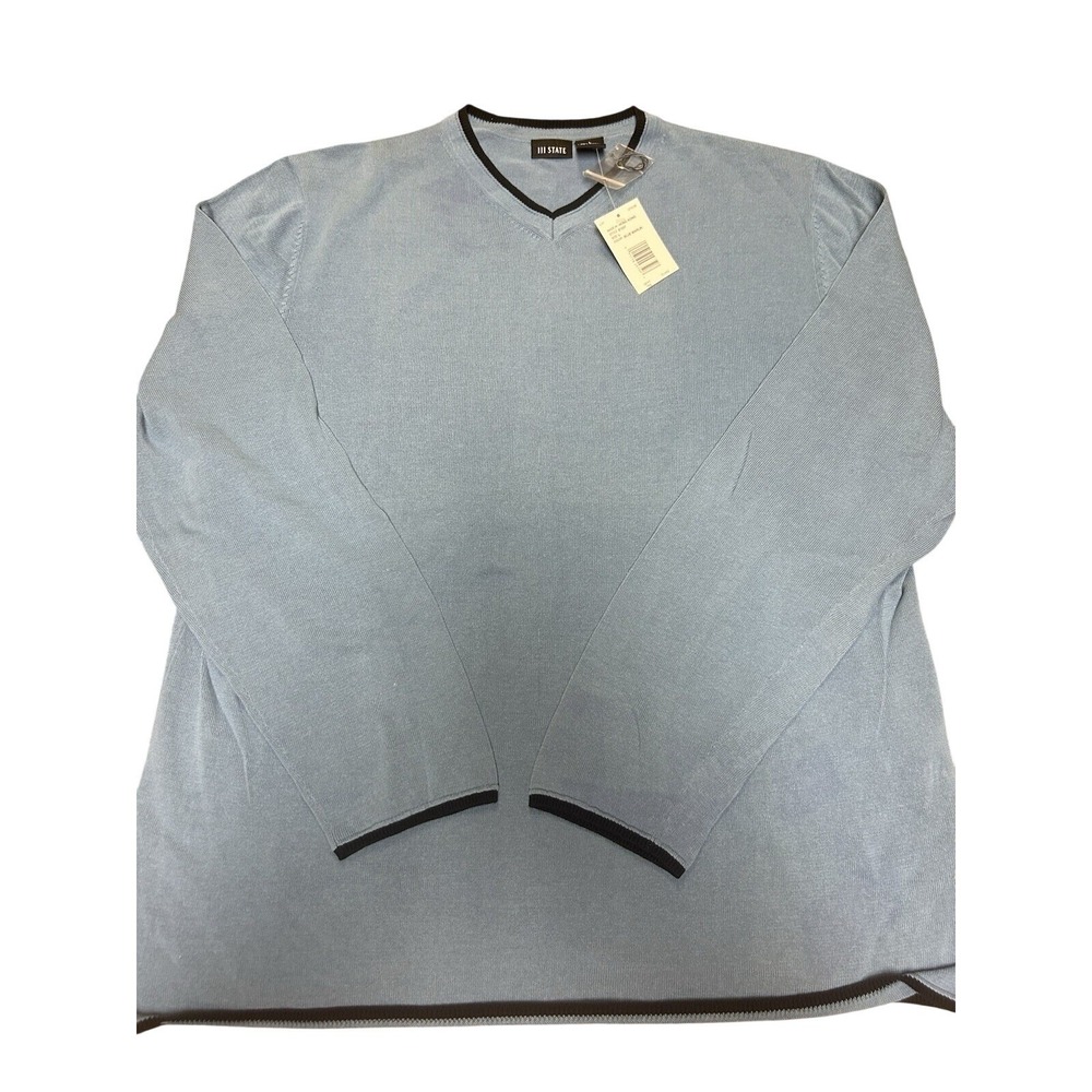 111 State V-Neck Sweater Lightweight - Light‎ Blue - Men's Large - Black Trim